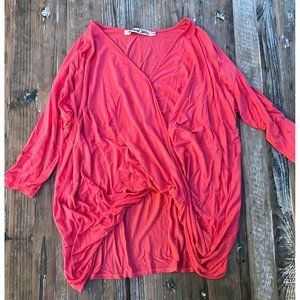 Michael Stars Flowy Faux Wrap Long Sleeve Tee, Coral, OS